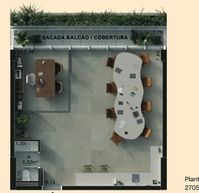 Planta baixa das salas cobertura 2705 e 2706 e das salas sacada balcão 705 e 706