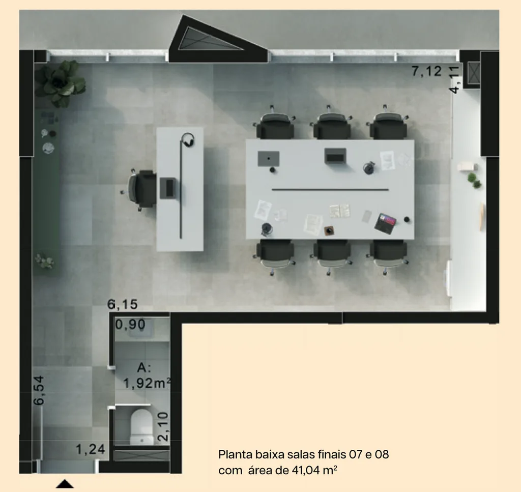 Planta baixa das salas finais 07 e 08, com 41,04 m²
