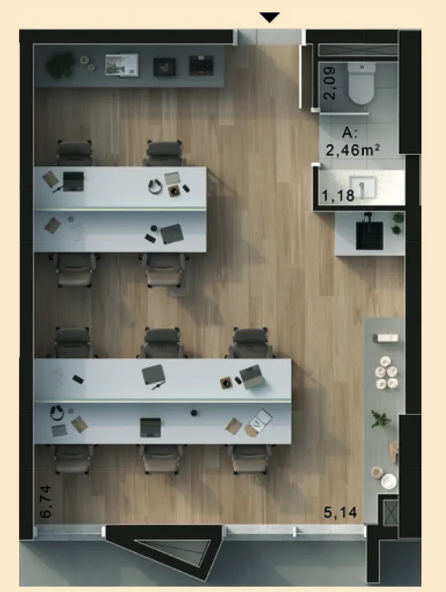 Planta baixa da sala final 01, com 39,46 m²