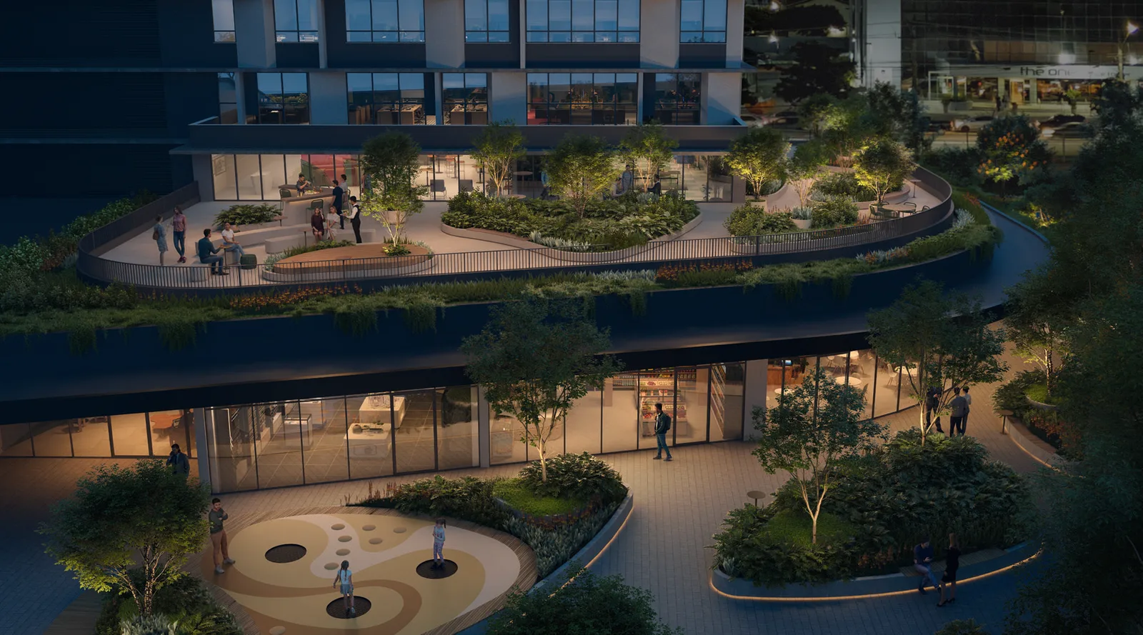 A Praça Cererê, com jardins, espaços de estar e anfiteatro