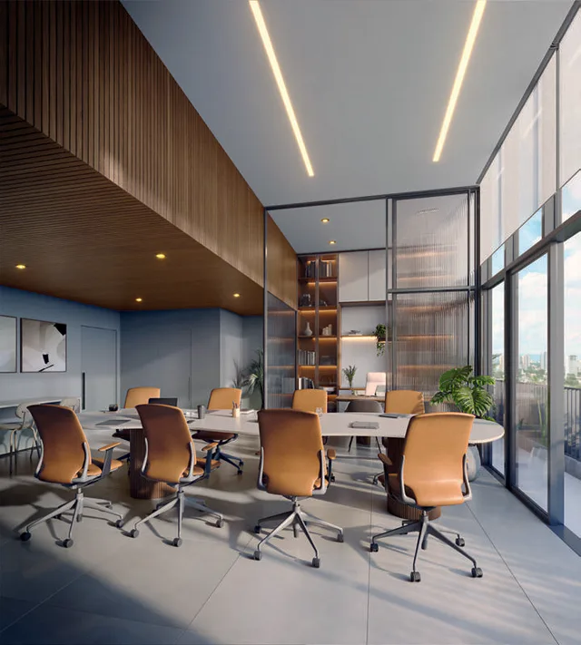Interior das salas cobertura 2705 e 2706, com 63,81 m² e 63,95 m²