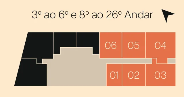 Pavimento com as salas 1, 2, 3, 4, 5, 6 destacadas