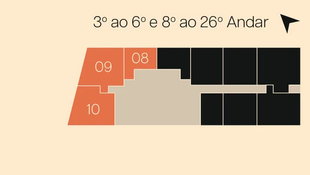 Pavimento com as salas 8, 9, 10 destacadas